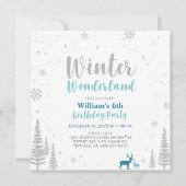 Invitation Silver, Green Winter Wonderland Boy Birthday Party (Devant)