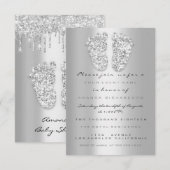 Invitation Silver Grey Baby Girl Garçon Douche pieds (Devant / Derrière)