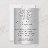 Invitation Silver Grey Baby Girl Garçon Douche pieds (Devant)