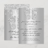 Invitation Silver Grey Baby Girl Garçon Douche pieds (Devant / Derrière)