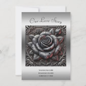 Invitation Silver Grey & Black Rose Élégant Mariage gothique (Dos)