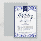 Invitation Silver Grey, Blanc, Navy Blue Anniversaire Party (Devant / Derrière)