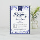 Invitation Silver Grey, Blanc, Navy Blue Anniversaire Party (Debout devant)