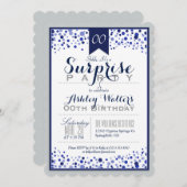Invitation Silver Grey, Blanc, Navy Blue Surprise Party (Devant / Derrière)