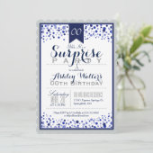 Invitation Silver Grey, Blanc, Navy Blue Surprise Party (Debout devant)