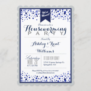 Invitation Silver Grey, Blanc, Parti de la Ménage Bleu Marine