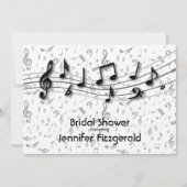 Invitation Silver Grey et musique noire Notes Fête des mariée (Devant)