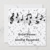 Invitation Silver Grey et musique noire Notes Fête des mariée (Devant)