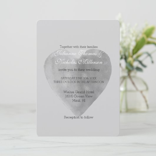 Invitation Silver Grey Heart Mariage romantique (Debout devant)