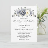 Invitation Silver Grey Ivory Floral hiver Rustique Mariage (Debout devant)