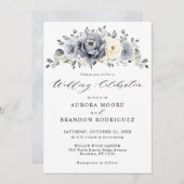 Invitation Silver Grey Ivory Floral hiver Rustique Mariage (Devant / Derrière)