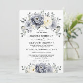 Invitation Silver Grey Ivory Floral hiver Rustique Mariage (Debout devant)