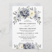 Invitation Silver Grey Ivory Floral hiver Rustique Mariage (Devant / Derrière)