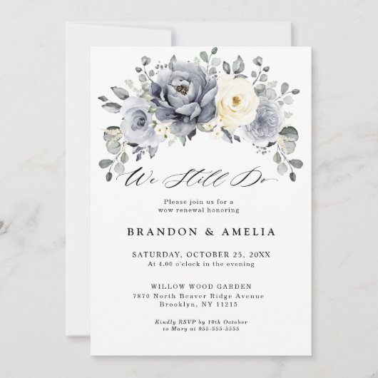 Invitation Silver Grey Ivory Floral hiver Rustique Nous le fa (Devant)
