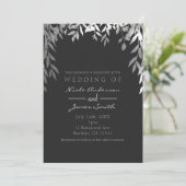 Invitation Silver & Grey Moderne Glam Botanique Feuille Maria (Debout devant)