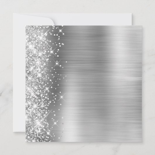 Invitation Silver Grey Ombre Foil Parties scintillant gauche  (Dos)