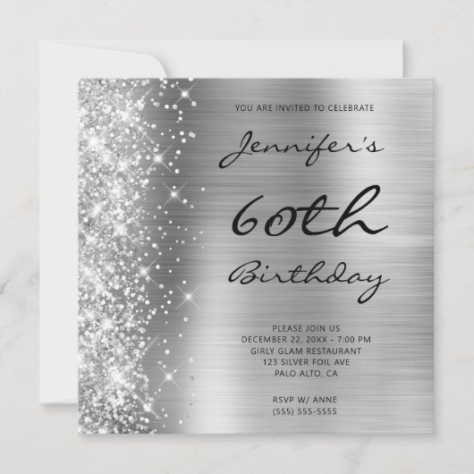 Invitation Silver Grey Ombre Foil Parties scintillant gauche  (Devant)