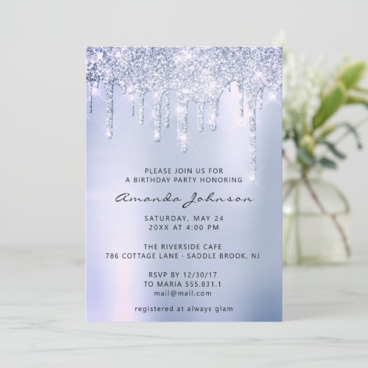 Invitation Silver Grey Smoky Blu Parties scintillant Effet Dr (Debout devant)