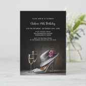 Invitation Silver High Heel Shoes Birthday Party (Debout devant)