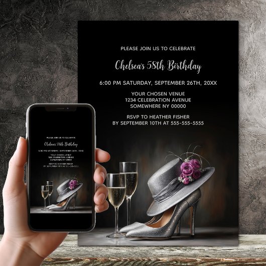 Invitation Silver High Heel Shoes Birthday Party