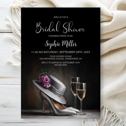 Invitation Silver High Heel Shoes Bridal Shower