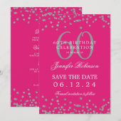 Invitation Silver Hot Pink 60th Birthday Save Date Détails (Devant / Derrière)