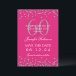 Invitation Silver Hot Pink 60th Birthday Save Date Détails<br><div class="desc">Elégant design "60th Birthday Party" avec faux confettis de parties scintillant & détails texte. Facile à utiliser et facile à personnaliser. Commandez aujourd'hui !</div>