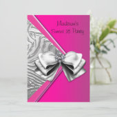 Invitation Silver Hot rose Zebra Sweet 16 Party (Debout devant)