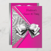 Invitation Silver Hot rose Zebra Sweet 16 Party (Devant / Derrière)