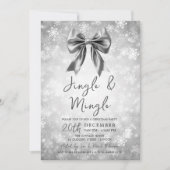 Invitation Silver Jingle Mingle Christmas Party Bow Snow (Devant)