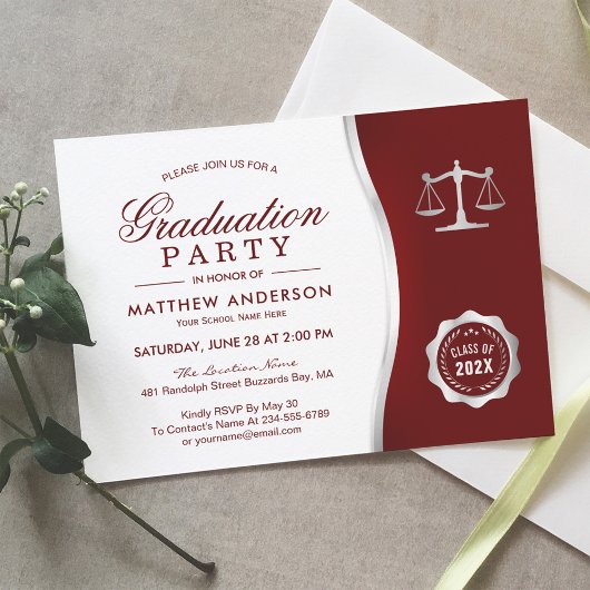 Invitation Silver Justice Wreath Law School Graduation Party