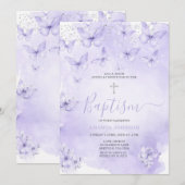 Invitation Silver Lavender Butterfly Baptism Purple (Devant / Derrière)