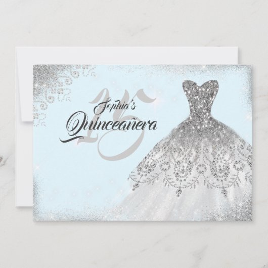 Invitation Silver Léger Dentelle Diamant Gown Quinceanera (Devant)