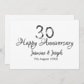 Invitation Silver Metallic 30th Happy anniversaire ajouter no (Devant / Derrière)