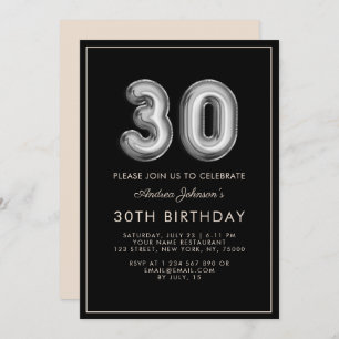 Invitation Silver Metallic Ballon Numéro 30e cadre anniversai
