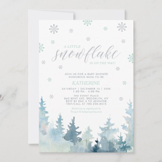 Invitation Silver & Mint | Flocon de Neige Fête Prénatale de (Devant)