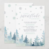 Invitation Silver & Mint | Flocon de Neige Fête Prénatale de (Devant / Derrière)