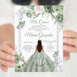 Invitation Silver Mis Quince Sage Vert Floral Quinceañera<br><div class="desc">Sage Green & Silver Floral Quinceañera Invitation Mis Quince Anos,  15e anniversaire, </div>