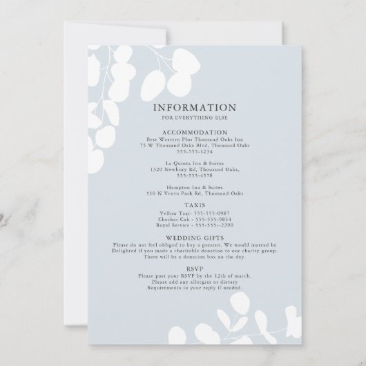 Invitation Silver Mist Eucalyptus Verdure Mariage moderne (Dos)