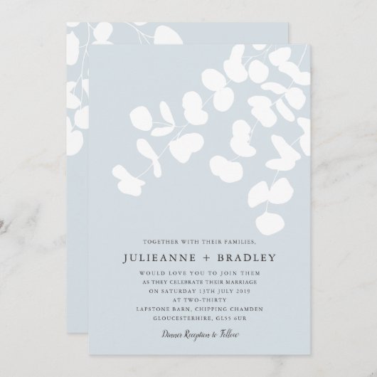 Invitation Silver Mist Eucalyptus Verdure Mariage moderne (Devant / Derrière)