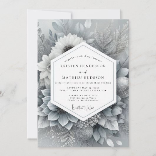 Invitation Silver Monochromatic Bloom Wedding (Devant)