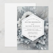 Invitation Silver Monochromatic Bloom Wedding (Devant / Derrière)