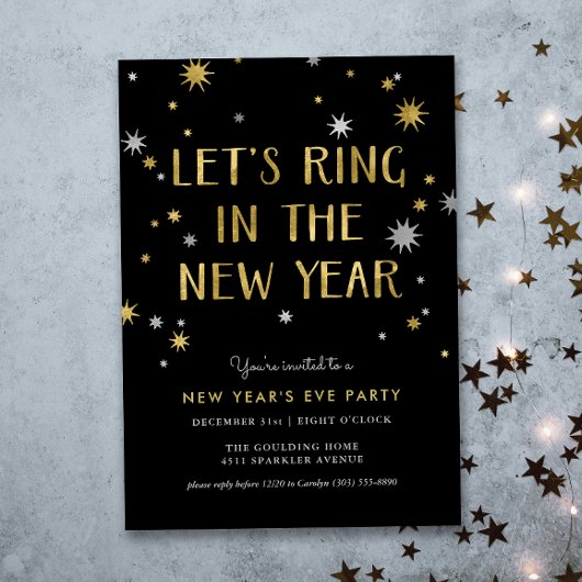Invitation Silver n or Starburst New Year Party Invite