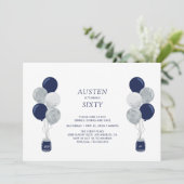 Invitation Silver & Navy Balloon moderne Adulte fête d'annive (Debout devant)