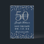 Invitation Silver Navy Blue 50th Birthday Save Date & Détails<br><div class="desc">Elégant design "50th Birthday Party" avec faux confettis de parties scintillant & détails texte. Facile à utiliser et facile à personnaliser. Commandez aujourd'hui !</div>