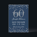 Invitation Silver Navy Blue 60th Birthday Save Date Confetti<br><div class="desc">Elégant design "60th Birthday Party" avec faux confetti de parties scintillant et texte de détails. Facile à utiliser et facile à personnaliser. Commandez aujourd'hui !</div>