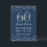 Invitation Silver Navy Blue 60th Birthday Save Date Détails<br><div class="desc">Elégant design "60th Birthday Party" avec faux confettis de parties scintillant & détails texte. Facile à utiliser et facile à personnaliser. Commandez aujourd'hui !</div>