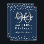 Invitation Silver Navy Blue 90th Birthday Save Date Confetti<br><div class="desc">Elégant design "90e anniversaire fête" avec Silver Faux Parties scintillant Confetti Navy Blue et nom personnalisé et texte de détails. Facile à utiliser et facile à personnaliser. Commandez aujourd'hui !</div>