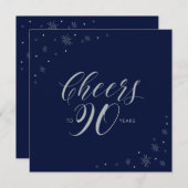 Invitation Silver Navy Blue Cheers 90e Carré de fête d'annive (Devant / Derrière)