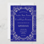 Invitation Silver Navy Blue Great Gatsby Art Déco Mariage des (Devant)